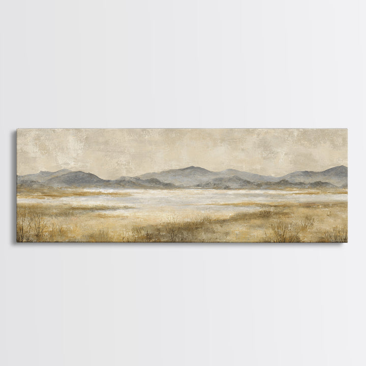 Panoramic Misty Mountain Landscape Framed Canvas Print, Above Bed Art, Bedroom Wall Decor, Bedroom Decor, Fine Art, Serenity, ABA-3x1-89