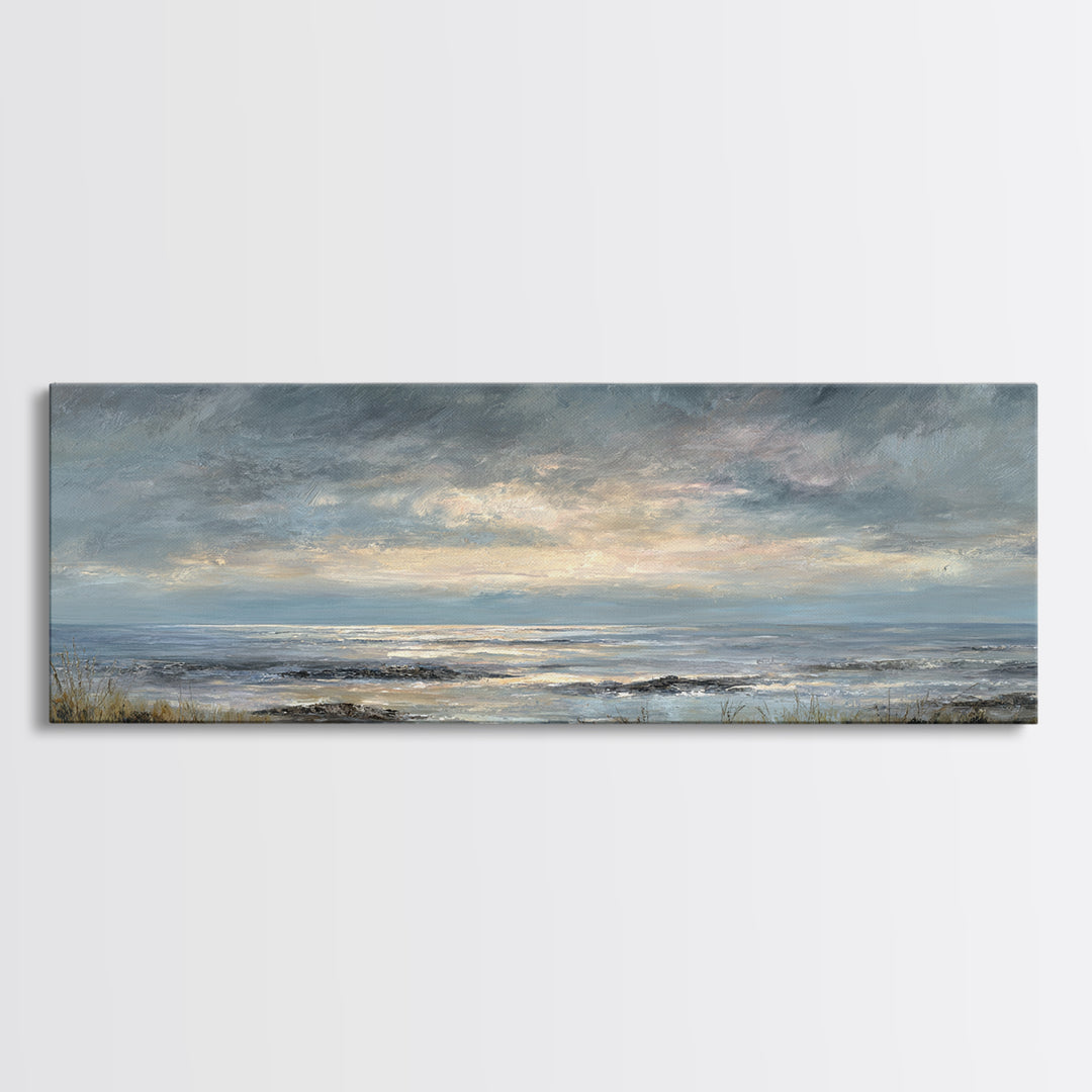 Tranquil Cloudscape with Blush Undertones Canvas Print, Above Bed Art, Above Bed Decor, Bedroom Decor, Fine Art, Serenity, ABA-3x1-93