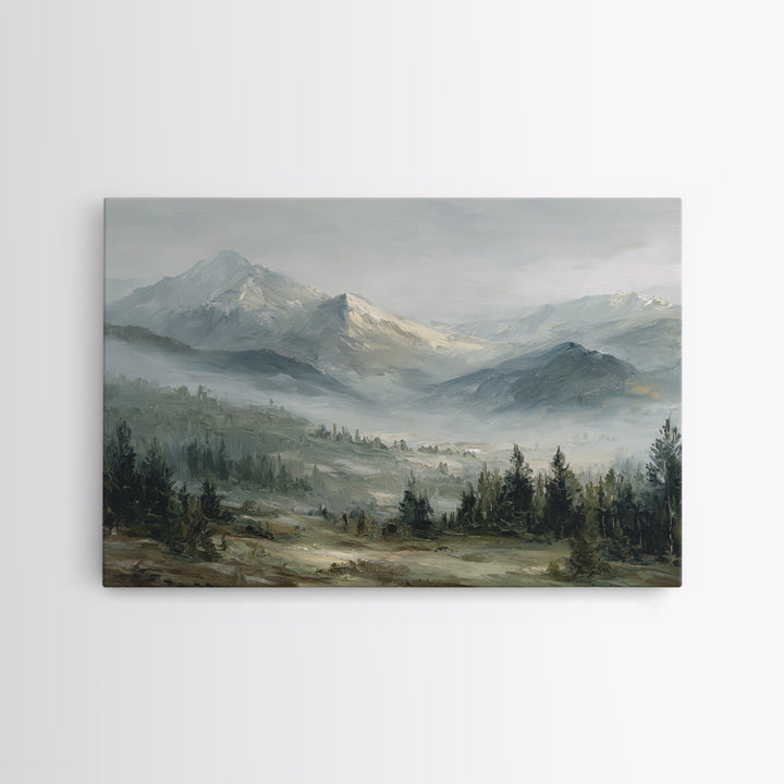 Soft Alpine Horizon Framed Canvas Print, Above Bed Art, Modern Decor, Bedroom Decor, Fine Art, Serenity, Digital Prints, ABA-3x2-100