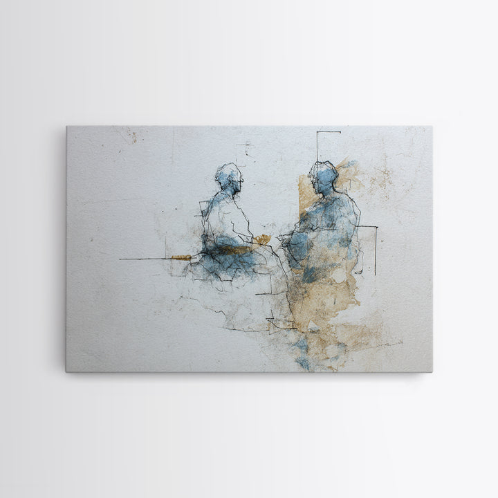 Minimal Two Figure Line Drawing Canvas Print, Above Bed Art, Digital Print, Bedroom Decor, Serenity, Living Room Wall Art, ABA-3x2-12