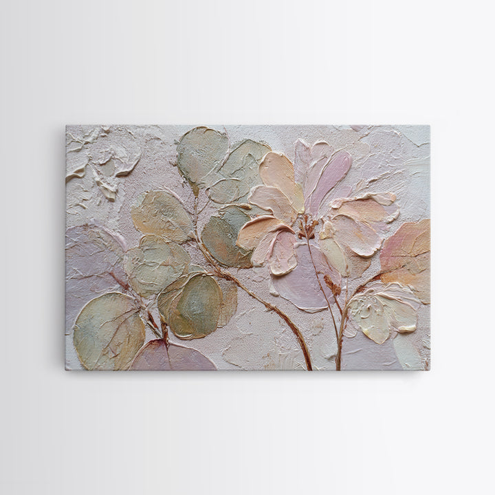 Tonal Botanical Shadows on Plaster Surface Framed Canvas Print, Above Bed Art, Dopamine Decor, Bedroom Decor, Serenity, ABA-3x2-27