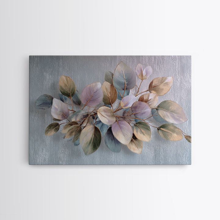 Soft Eucalyptus Branches Arranged Symmetrically Canvas Print, Above Bed Art, Boho Wall Art, Bedroom Decor, Watercolor Art, ABA-3x2-34