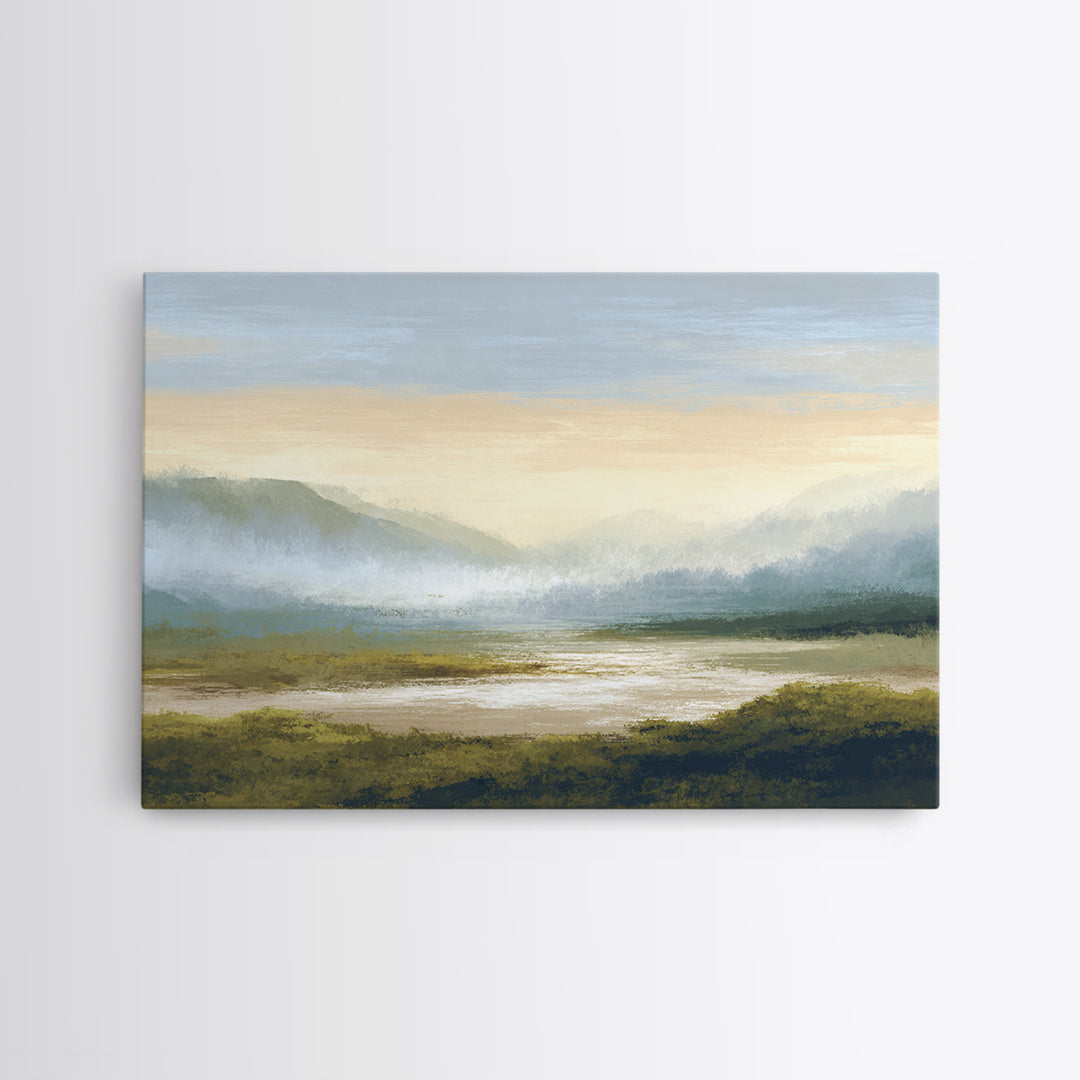 Soft Alpine Horizon Canvas Print, Above Bed Art, Wall Art Prints, Bedroom Decor, Serenity, Boho Wall Art, Horizontal Wall Art, ABA-3x2-4