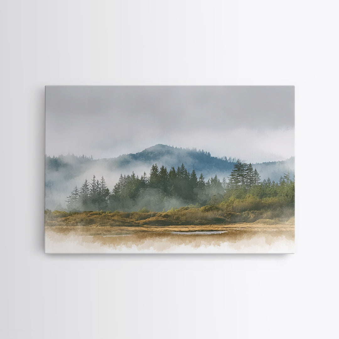 Quiet Forest Ridge Softened by Fog Canvas Print, Above Bed Art, Apartment Decor, Bedroom Decor, Serenity, Photography Prints, ABA-3x2-42