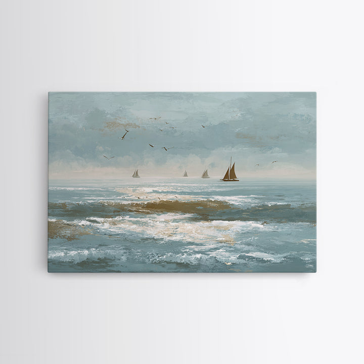 Serene Ocean Tide Seen from Above Canvas Print, Above Bed Art, Western Decor, Bedroom Decor, Oil Painting, Serenity, ABA-3x2-49