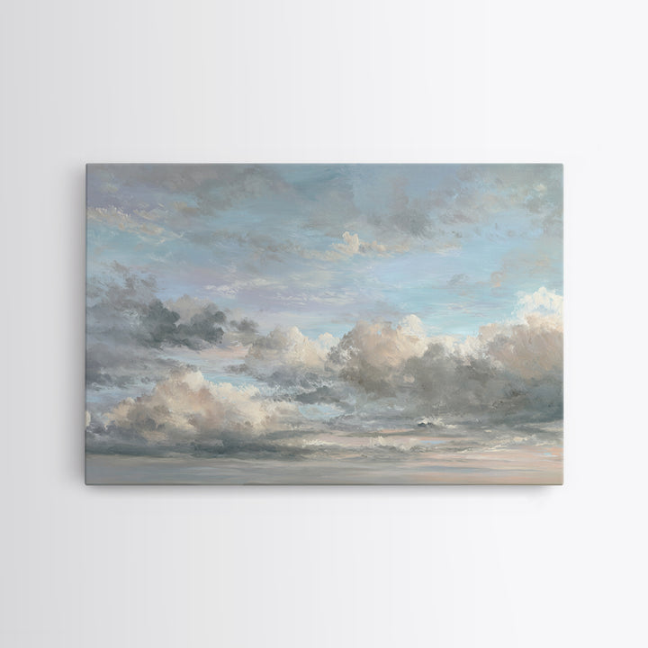 Tranquil Cloudscape with Blush Undertones Canvas Print, Above Bed Art, Japanese Wall Art, Bedroom Decor, Fine Art, Serenity, ABA-3x2-57