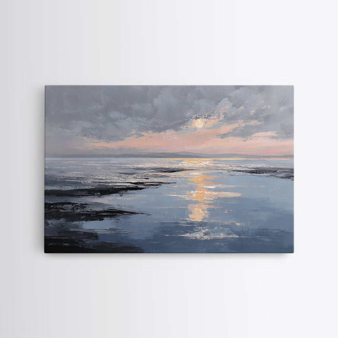 Serene Ocean Tide Seen from Above Canvas Print, Above Bed Art, Western Decor, Bedroom Decor, Oil Painting, Serenity, ABA-3x2-73