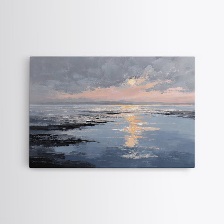 Serene Ocean Tide Seen from Above Canvas Print, Above Bed Art, Western Decor, Bedroom Decor, Oil Painting, Serenity, ABA-3x2-73