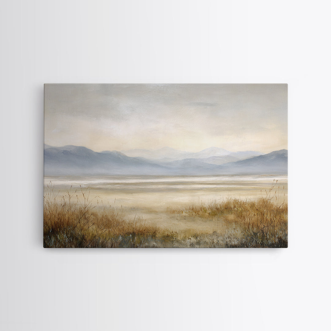 Panoramic Misty Mountain Landscape Framed Canvas Print, Above Bed Art, Home Decor, Bedroom Decor, Fine Art, Serenity, ABA-3x2-77