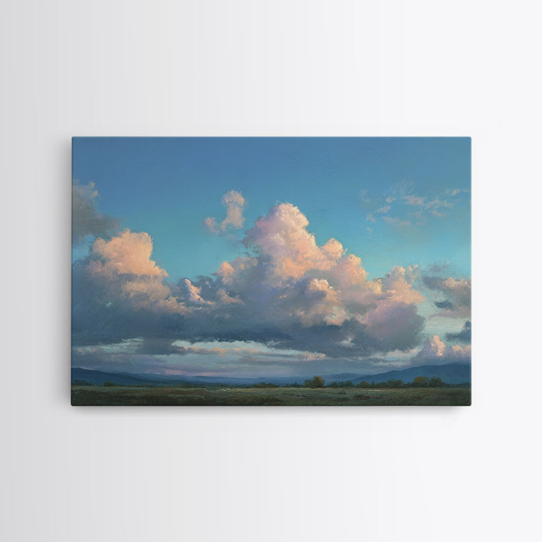Tranquil Cloudscape with Blush Undertones Framed Canvas Print, Above Bed Art, Printable Art, Bedroom Decor, Fine Art, Serenity, ABA-3x2-9