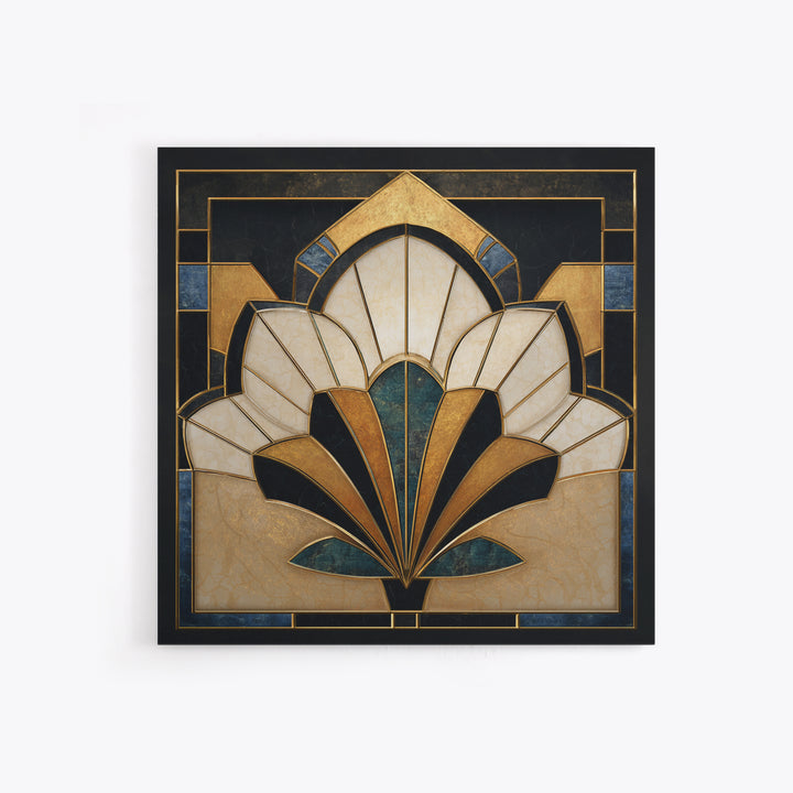Geometric Lotus Flower Framed Canvas Print, Art Deco Art, Art, Living Room Decor, Oil Painting, Glamour, Art Nouveau, ADA-1x1-12