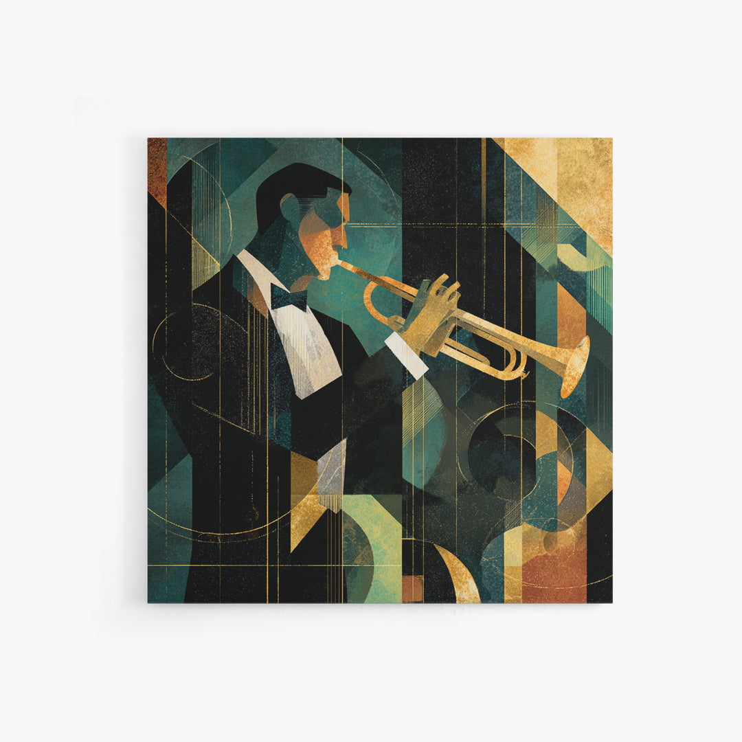 Jazz Trumpet Player Framed Canvas Print, Art Deco Art, Art Print, Living Room Decor, Oil Painting, Glamour, Printable Art, ADA-1x1-28