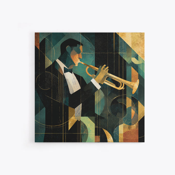Jazz Trumpet Player Framed Canvas Print, Art Deco Art, Art Print, Living Room Decor, Oil Painting, Glamour, Printable Art, ADA-1x1-28