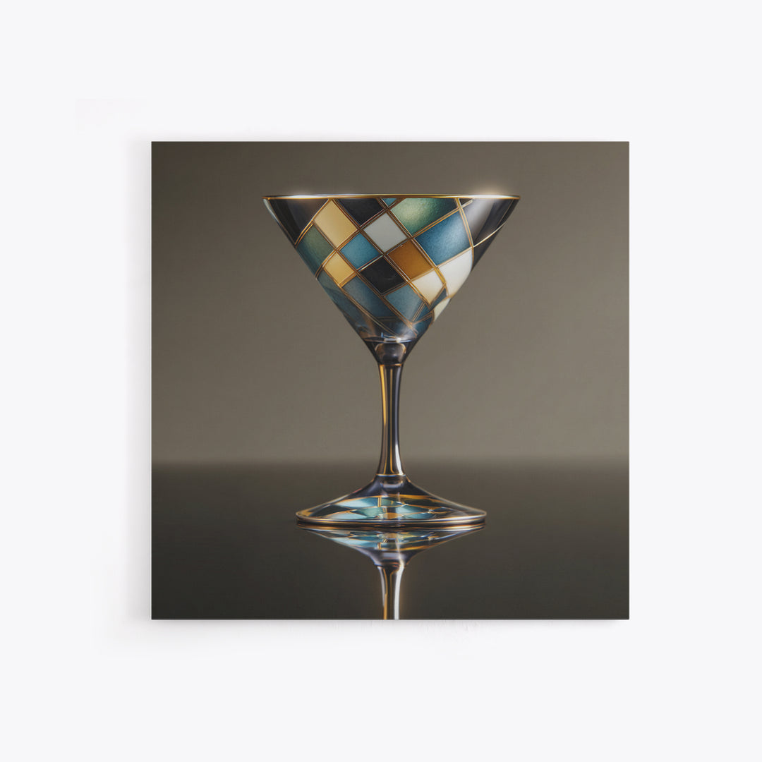 Luxury Cocktail Glass Framed Canvas Print, Art Deco Art, Textured Painting, Living Room Decor, Abstract Art, Glamour, ADA-1x1-29