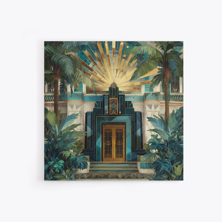 Tropical Hotel Facade Framed Canvas Print, Art Deco Art, Room Decor, Living Room Decor, Fine Art, Glamour, Digital Art, ADA-1x1-40
