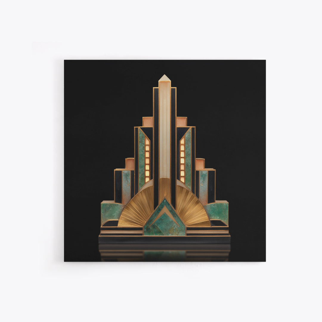Stylized Skyscraper Crown Framed Canvas Print, Art Deco Art, Art Deco Wallpaper, Living Room Decor, Fine Art, Glamour, ADA-1x1-46