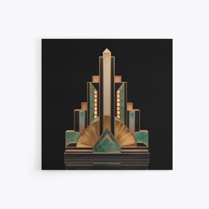 Stylized Skyscraper Crown Framed Canvas Print, Art Deco Art, Art Deco Wallpaper, Living Room Decor, Fine Art, Glamour, ADA-1x1-46