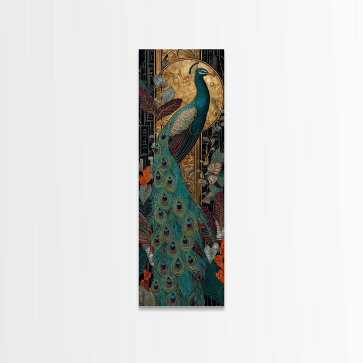 Emerald Peacock Feather Pattern Framed Canvas Print, Art Deco Art, Art Prints, Living Room Decor, Glamour, Apartment Decor, ADA-1x3-36