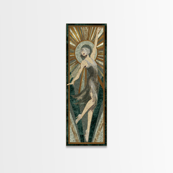Deco Dancer in Beaded Dress and Angular Canvas Print, Art Deco Art, Downloadable Art, Living Room Decor, Watercolor Art, ADA-1x3-67