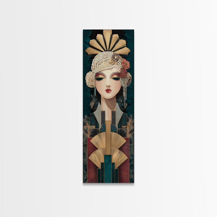 Flapper Portrait with Pearl Strands and Dramatic Canvas Print, Art Deco Art, Fine Art Print, Living Room Decor, Glamour, ADA-1x3-74