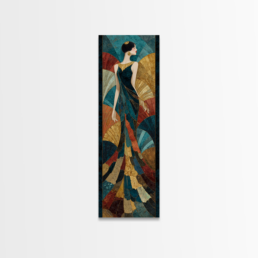 Fan Shaped Shell Motif Framed Canvas Print, Art Deco Art, Wall Art Print, Living Room Decor, Glamour, Statement Artwork, ADA-1x3-80