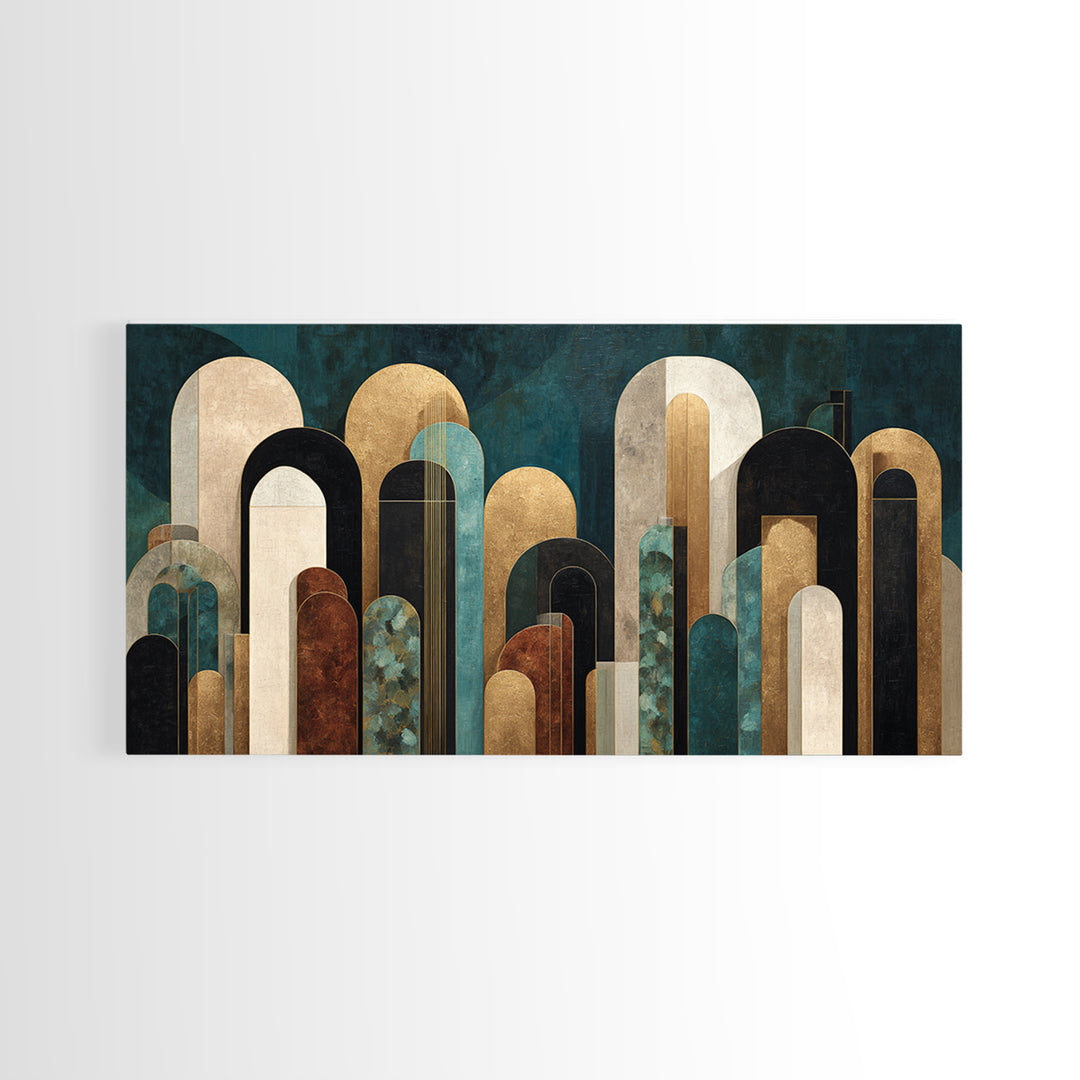 Abstract Stepped Arches Framed Canvas Print, Art Deco Art, Luxury Decor, Living Room Decor, Abstract Art, Glamour, Art Print, ADA-2x1-14
