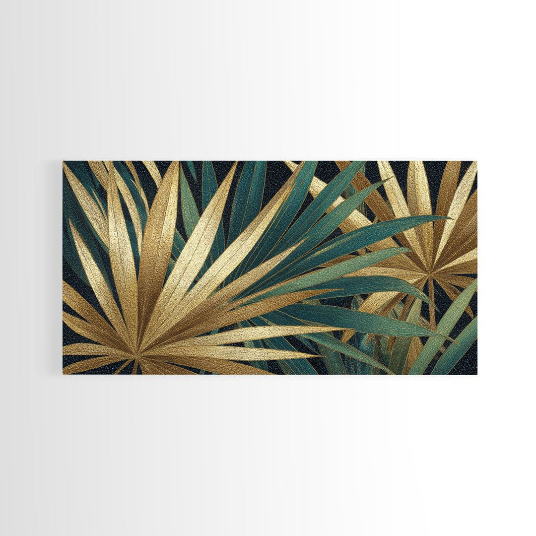 Golden Palm Fronds Arranged Framed Canvas Print, Art Deco Art, Contemporary Art, Living Room Decor, Fine Art, Glamour, ADA-2x1-28