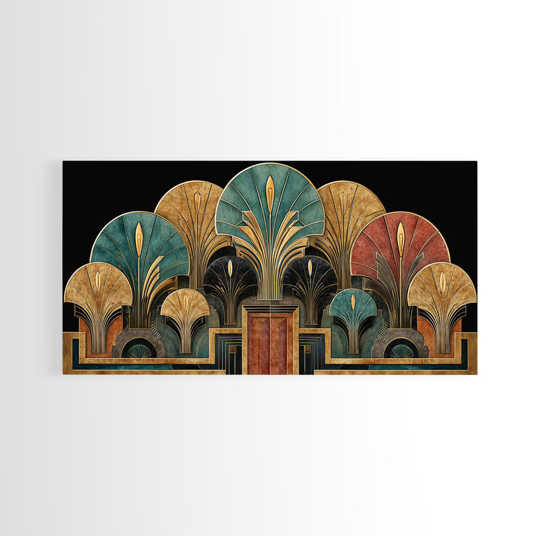 Golden Palm Fronds Arranged Canvas Print, Art Deco Art, Decor, Living Room Decor, Fine Art, Glamour, Apartment Decor, ADA-2x1-52
