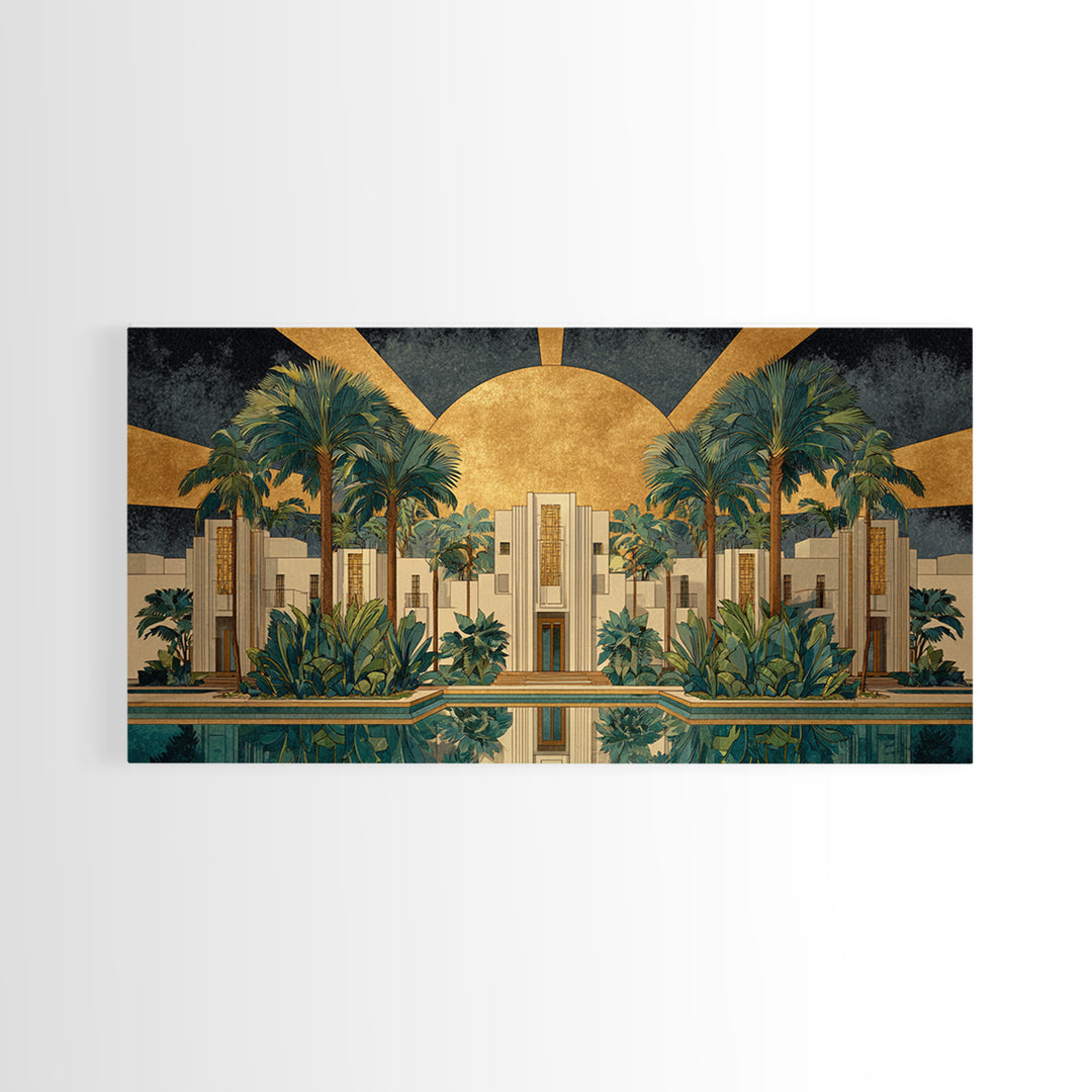Tropical Hotel Facade Framed Canvas Print, Art Deco Art, Apartment Decor, Living Room Decor, Fine Art, Glamour, Gallery Decor, ADA-2x1-84