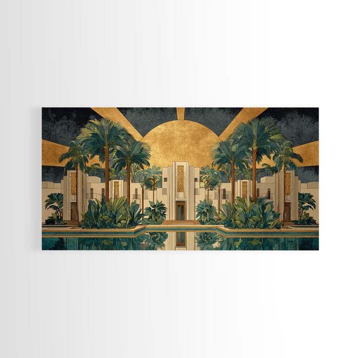 Tropical Hotel Facade Framed Canvas Print, Art Deco Art, Apartment Decor, Living Room Decor, Fine Art, Glamour, Gallery Decor, ADA-2x1-84