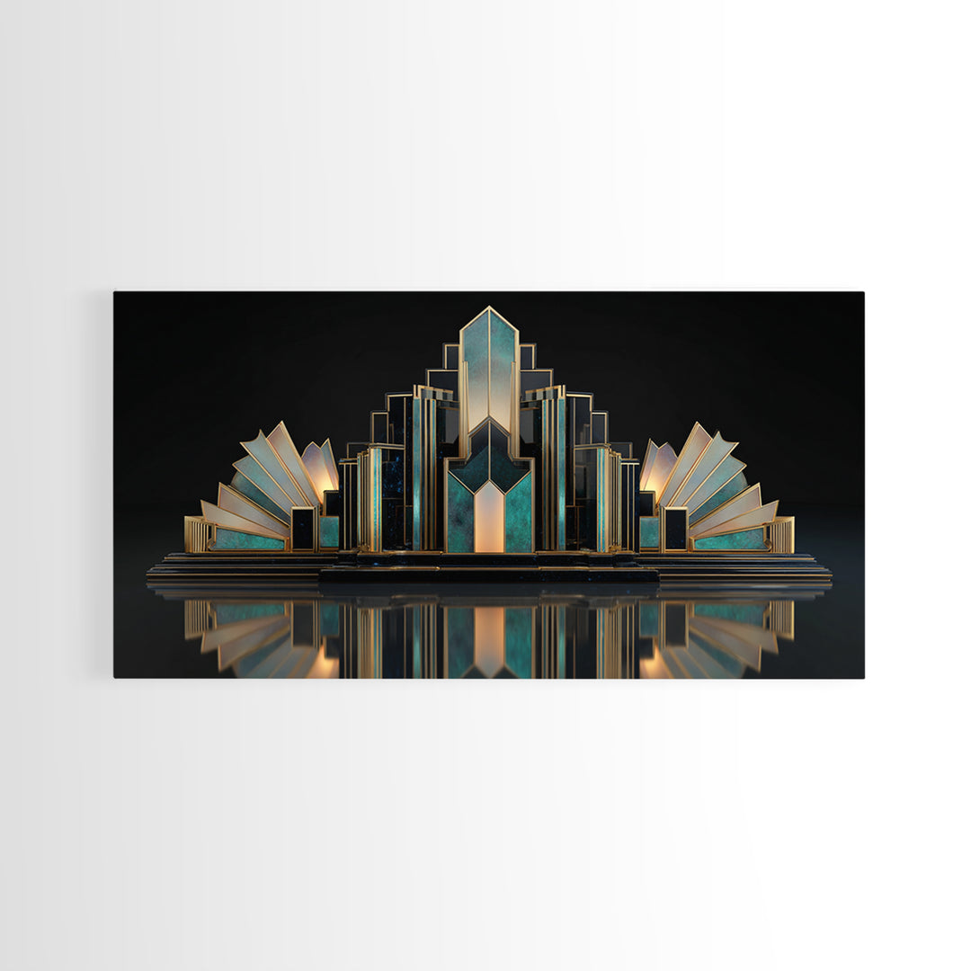Stylized Skyscraper Crown Framed Canvas Print, Art Deco Art, Art Print, Living Room Decor, Oil Painting, Glamour, Printable Art, ADA-2x1-90
