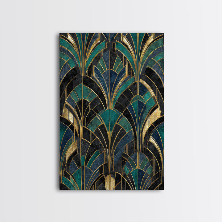 Black and Gold Sunburst Pattern Canvas Print, Art Deco Art, Contemporary Art, Living Room Decor, Glamour, Mid Century Modern, ADA-2x3-10