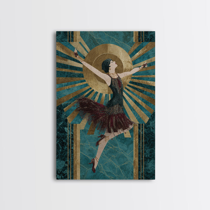 Deco Dancer in Beaded Dress and Angular Canvas Print, Art Deco Art, Minimalist Decor, Living Room Decor, Fine Art, Glamour, ADA-2x3-15