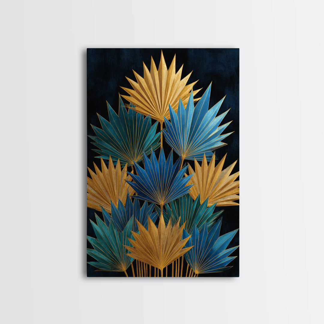 Golden Palm Fronds Arranged Canvas Print, Art Deco Art, Gallery Decor, Living Room Decor, Fine Art, Glamour, Wall Art, ADA-2x3-16