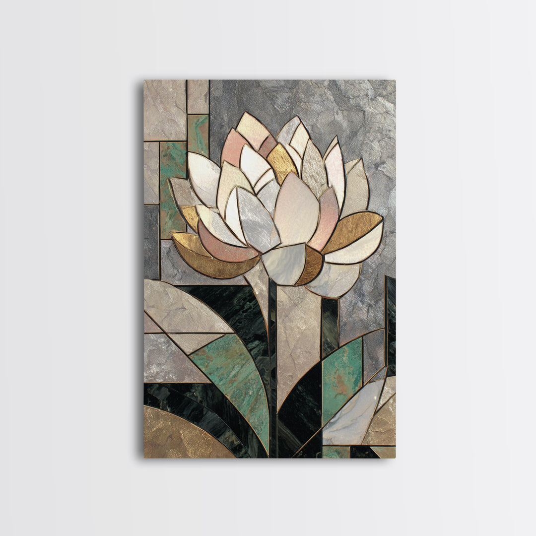 Geometric Lotus Flower Framed Canvas Print, Art Deco Art, Art Deco, Living Room Decor, Watercolor Art, Glamour, ADA-2x3-20