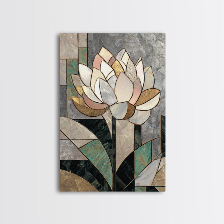 Geometric Lotus Flower Framed Canvas Print, Art Deco Art, Art Deco, Living Room Decor, Watercolor Art, Glamour, ADA-2x3-20