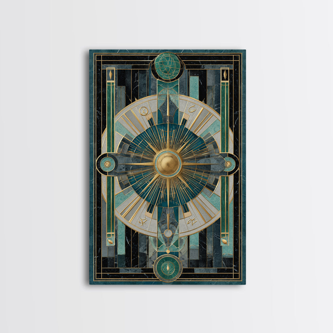 Deco Zodiac Wheel Framed Canvas Print, Art Deco Art, Art Deco, Living Room Decor, Abstract Art, Glamour, Art Deco Wallpaper, ADA-2x3-53