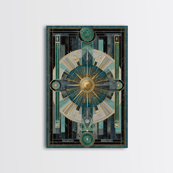Deco Zodiac Wheel Framed Canvas Print, Art Deco Art, Art Deco, Living Room Decor, Abstract Art, Glamour, Art Deco Wallpaper, ADA-2x3-53