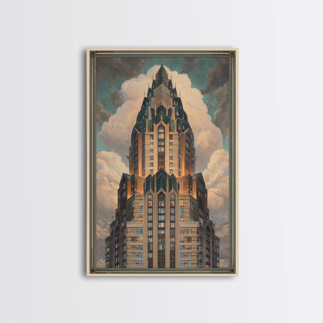 Stylized Skyscraper Crown Canvas Print, Art Deco Art, Wall Decor, Living Room Decor, Fine Art, Glamour, Abstract Art, ADA-2x3-54