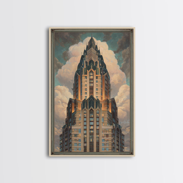 Stylized Skyscraper Crown Canvas Print, Art Deco Art, Wall Decor, Living Room Decor, Fine Art, Glamour, Abstract Art, ADA-2x3-54