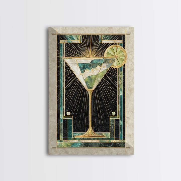 Luxury Cocktail Glass Framed Canvas Print, Art Deco Art, Wall Art Print, Living Room Decor, Glamour, Statement Artwork, ADA-2x3-85
