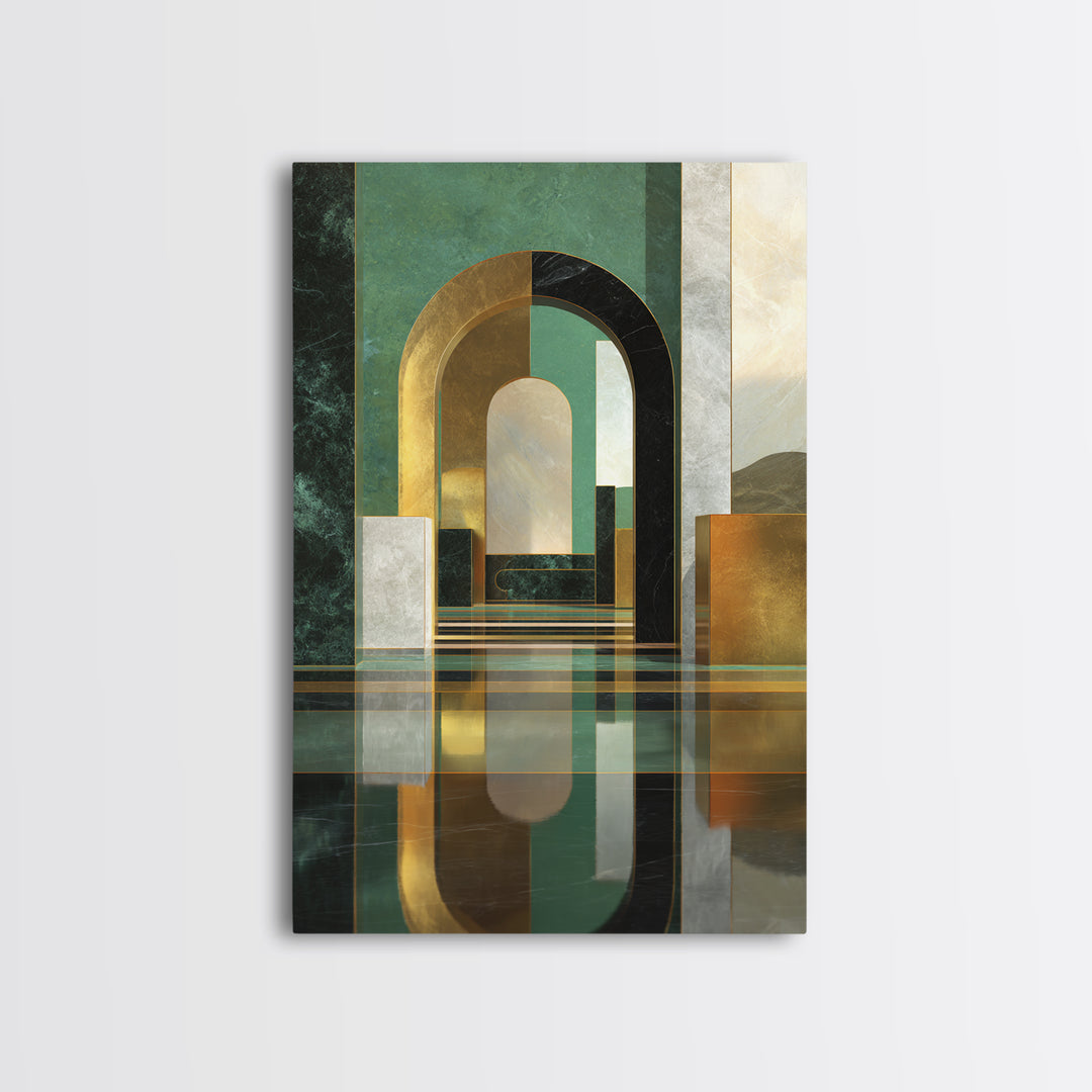 Deco Doorway Study Canvas Print, Art Deco Art, Blue Wallpaper, Living Room Decor, Oil Painting, Glamour, Minimalist Decor, ADA-2x3-95