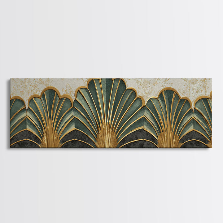 Golden Palm Fronds Arranged Canvas Print, Art Deco Art, Textured Painting, Living Room Decor, Fine Art, Glamour, Printable, ADA-3x1-48