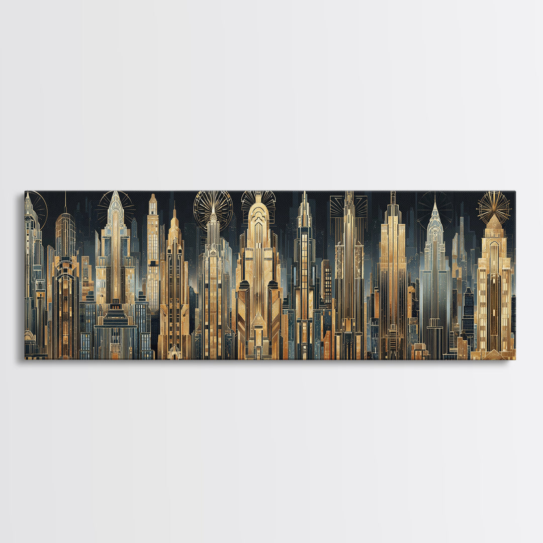 Stylized Skyscraper Crown Canvas Print, Art Deco Art, Boho Decor, Living Room Decor, Oil Painting, Glamour, Art Prints, ADA-3x1-62