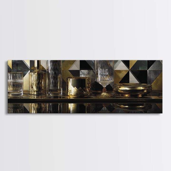 Luxury Cocktail Glass Framed Canvas Print, Art Deco Art, Gallery Decor, Living Room Decor, Fine Art, Glamour, Wall Art, ADA-3x1-69