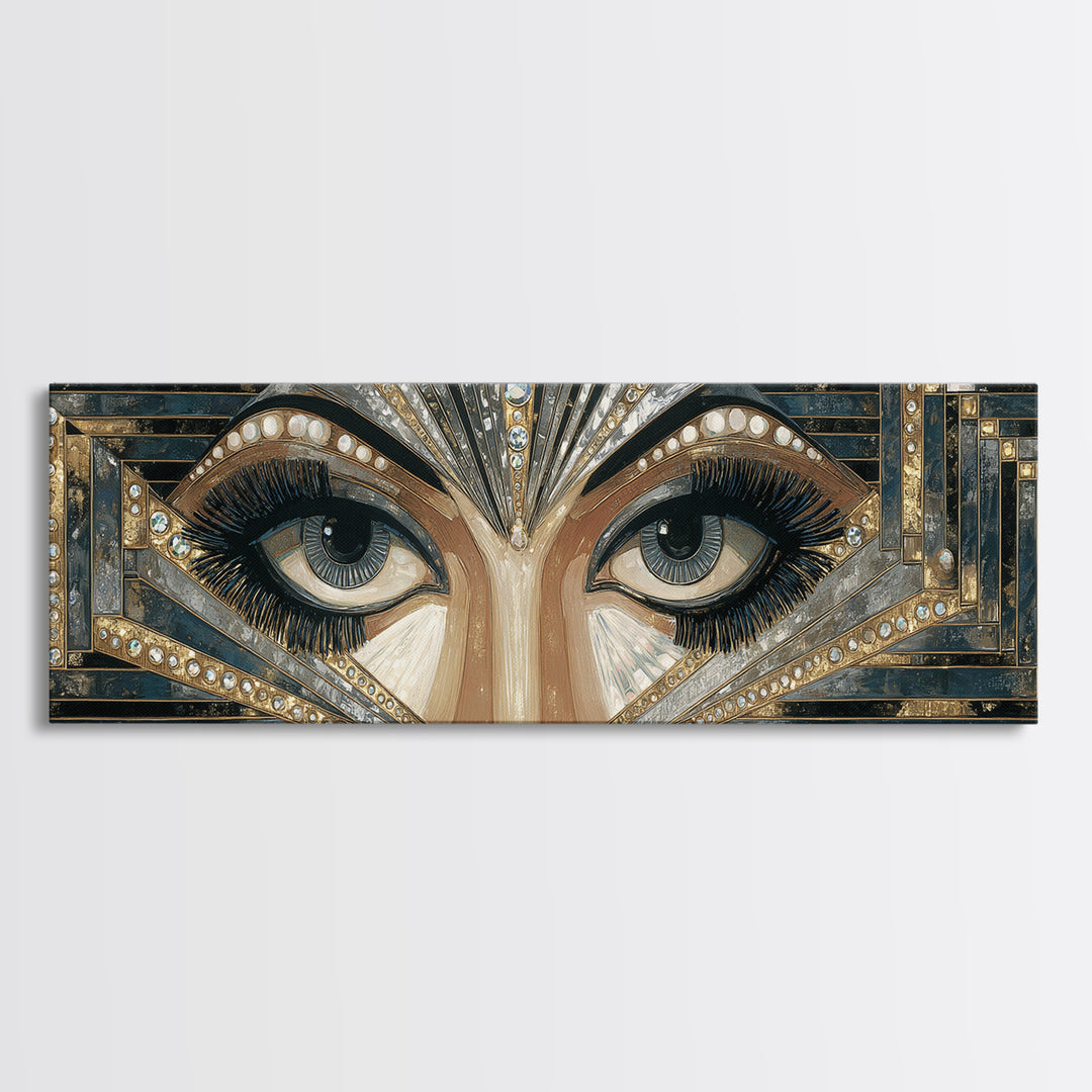Flapper Portrait with Pearl Strands and Dramatic Canvas Print, Art Deco Art, Digital Art, Living Room Decor, Fine Art, Glamour, ADA-3x1-78