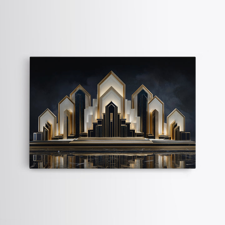 Stylized City Skyline Framed Canvas Print, Art Deco Art, Digital Print, Living Room Decor, Fine Art, Glamour, Downloadable Art, ADA-3x2-10
