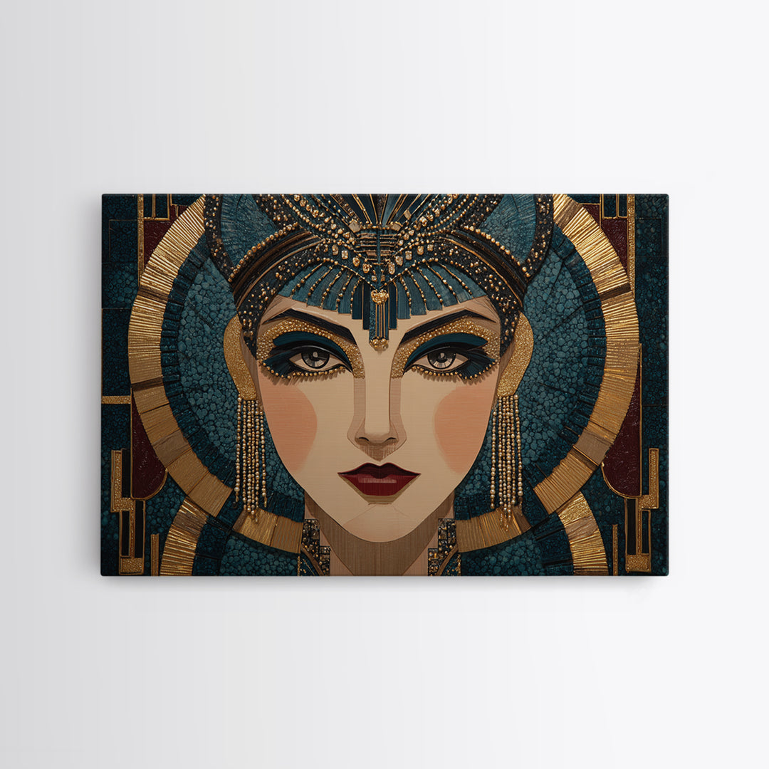 Flapper Portrait with Pearl Strands and Dramatic Framed Canvas Print, Art Deco Art, Boho, Living Room Decor, Fine Art, Glamour, ADA-3x2-18