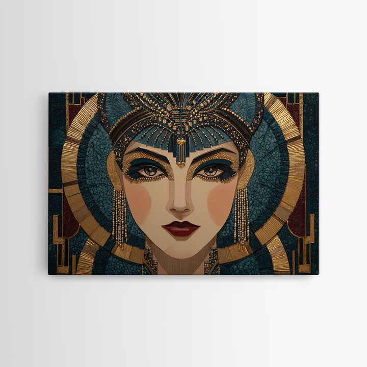 Flapper Portrait with Pearl Strands and Dramatic Framed Canvas Print, Art Deco Art, Boho, Living Room Decor, Fine Art, Glamour, ADA-3x2-18