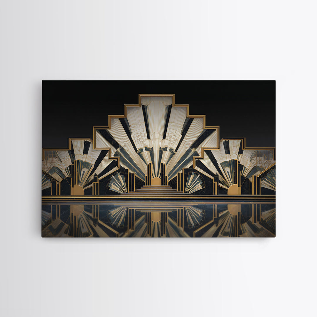Tropical Hotel Facade Canvas Print, Art Deco Art, Downloadable Art, Living Room Decor, Watercolor Art, Glamour, ADA-3x2-44